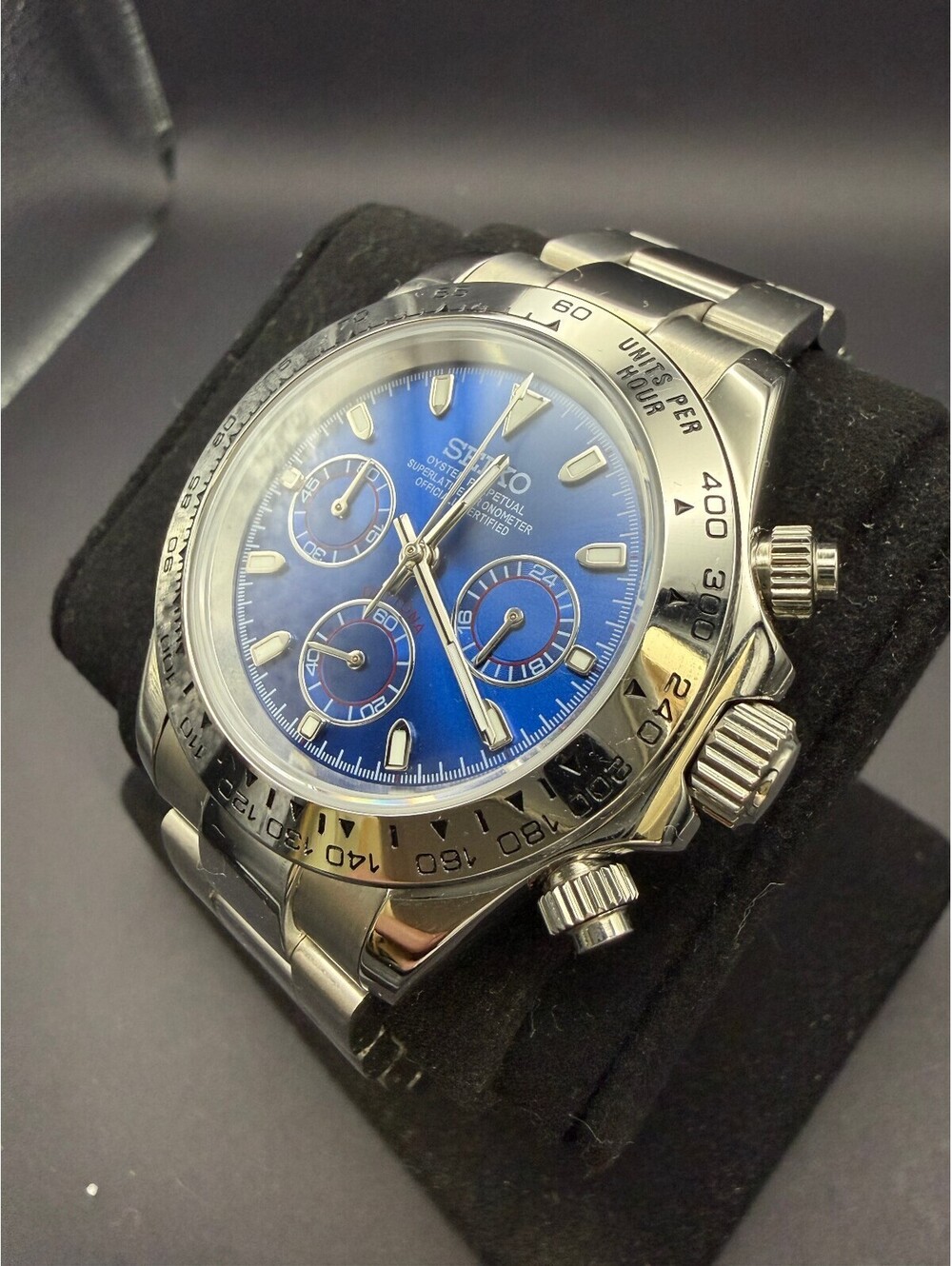 Custom Seiko Speedway Mod Blue Chronograph Watch